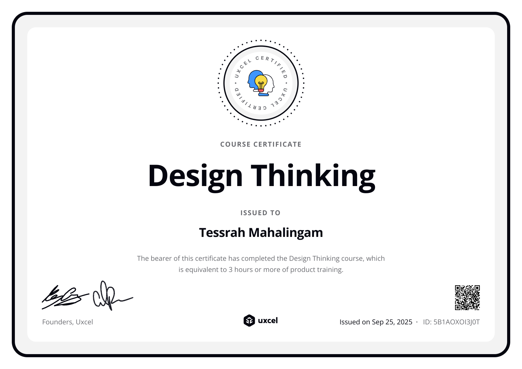 Tessrah's certificate